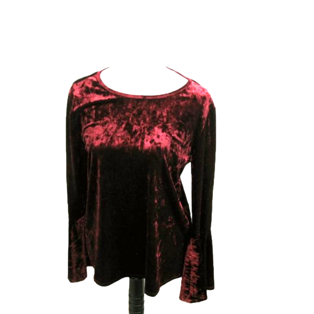 beachlunchlonge Red Velour Long Bell Sleeve Top Size Medium